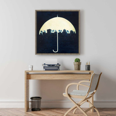 A City Under Umbrellas Framed Canvas - Home Decor Wall Art