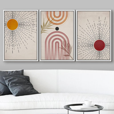 «Boho Mid-Century coloré géométrique soleil planètes illustrations abstraites art moderne décor bohémien» 3 - pièces sur