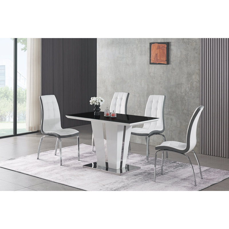Chalen 4 - Person Dining Set, White/Black