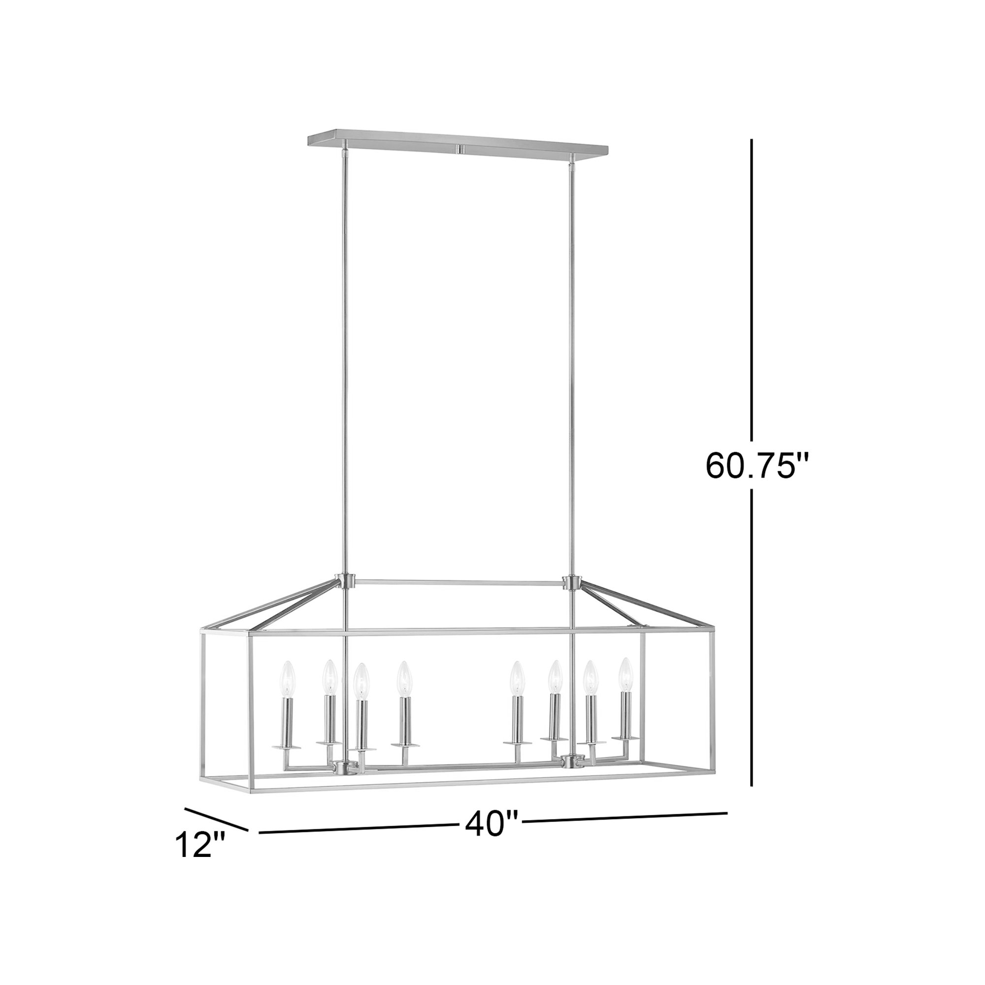 Ellis 8-Light Dimmable Metal Linear Chandelier, Satin Brass, No