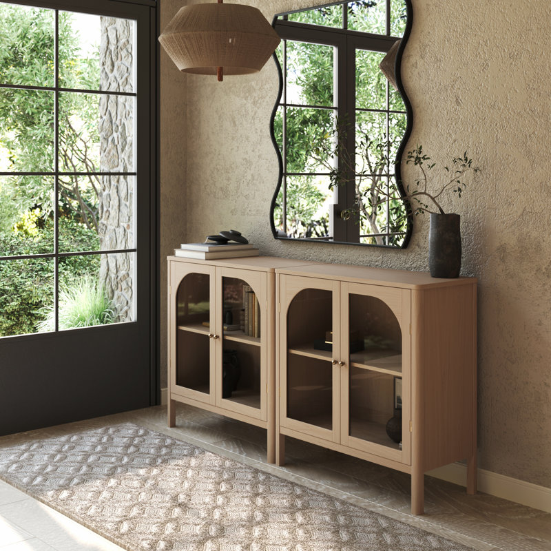 Glass TV Stand, Raw Oak