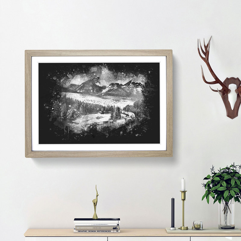 Train Through Canada - Single Picture Frame Print on MDF, 24cm H x 33cm W x 2cm D, Oak Framed
