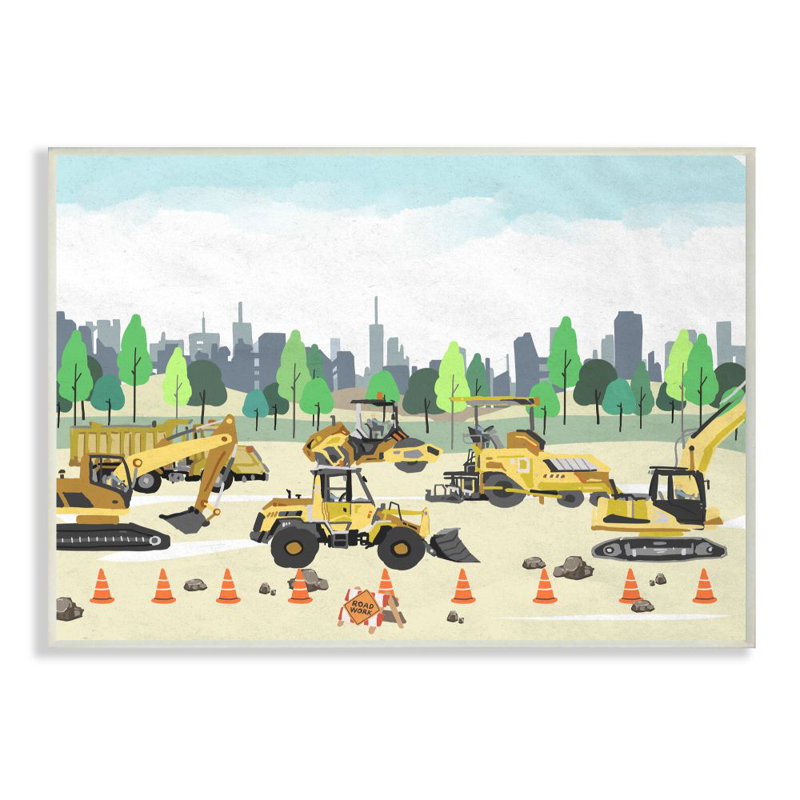 Caricature de véhicules de construction Bivens, Plaque murale, H 10 po x l 15 po x P 0,5 po