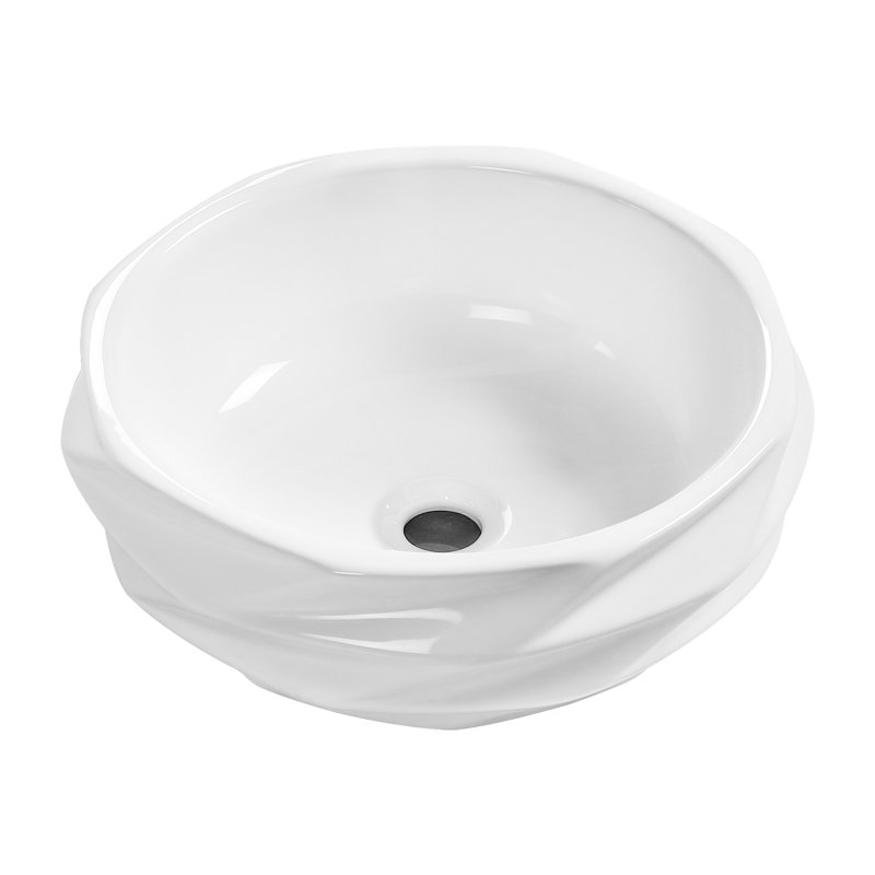 Topcraft 15.75 Inch White Round Diamond Pattern Ceramic Bathroom Sink