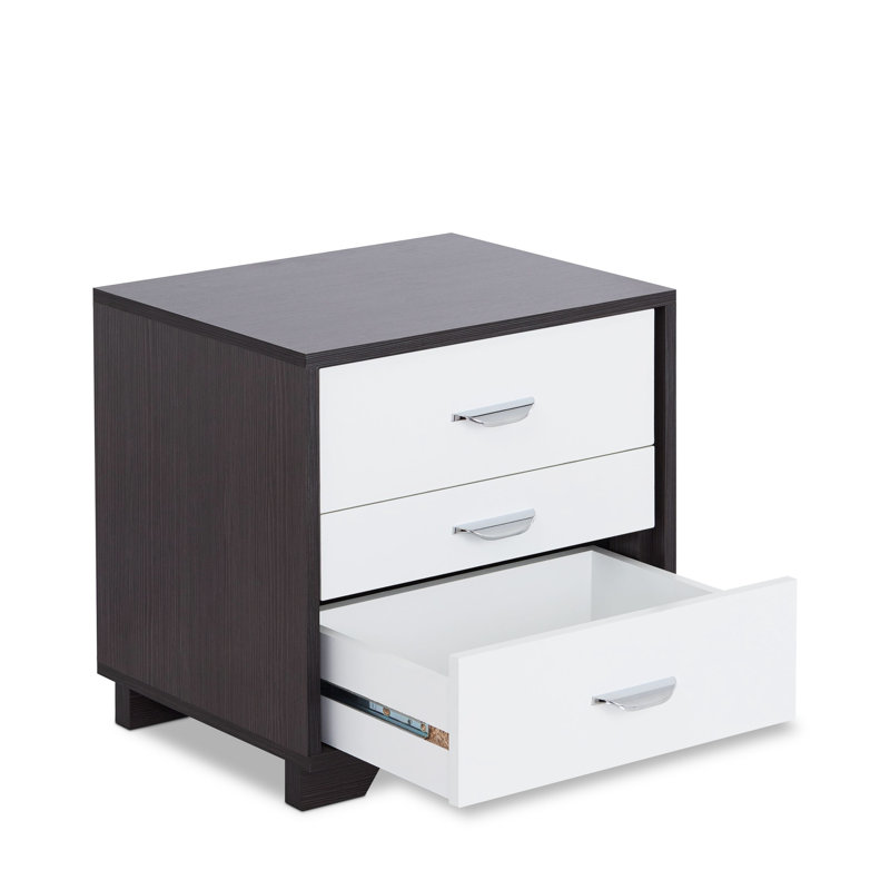 White & Black Accent Table With 3 Drawers, 40Lbs Weight Capacity On Top, Wood Construction Modern Rectangular Nightstand In Black, 3 Cabinet, And Pb