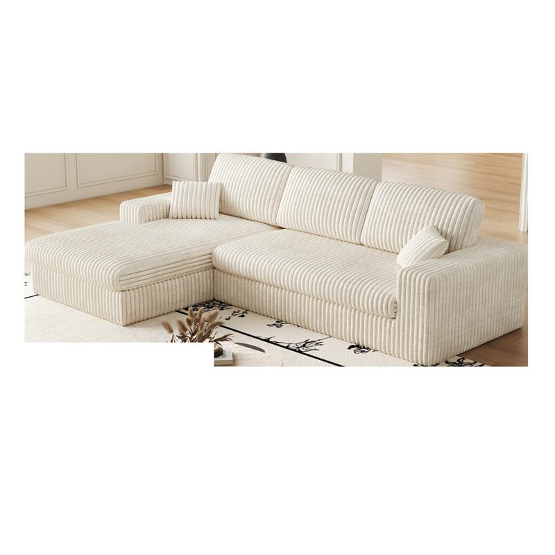 Bodie Upholstered Sectional Sofa with Reversible Recliner & Pillows, Beige Corduroy