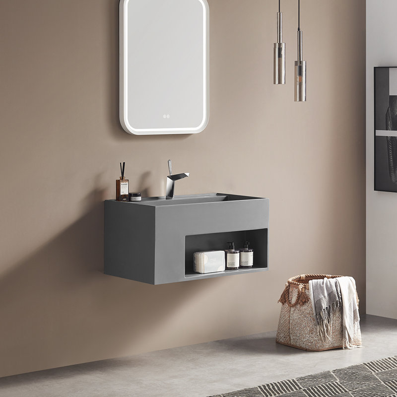 40 in. Matte Gray Solid Surface Wall-Mount Bathroom Vanity with Storage