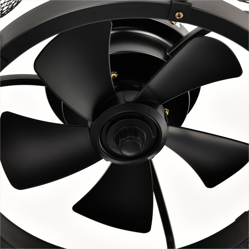 Industrial low-profile ceiling fan with remote operation and reversible motor in matte black
