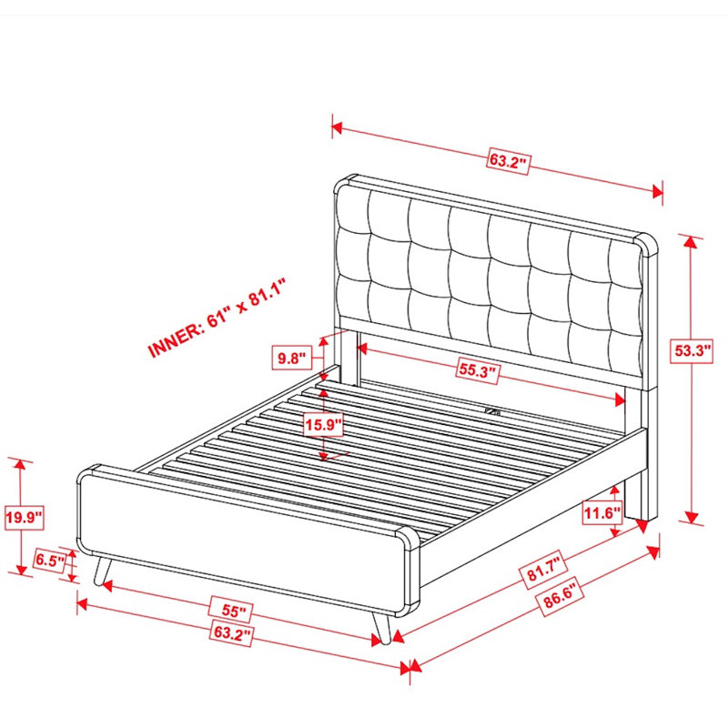 Lit plateforme tapissier Braylen, Grand