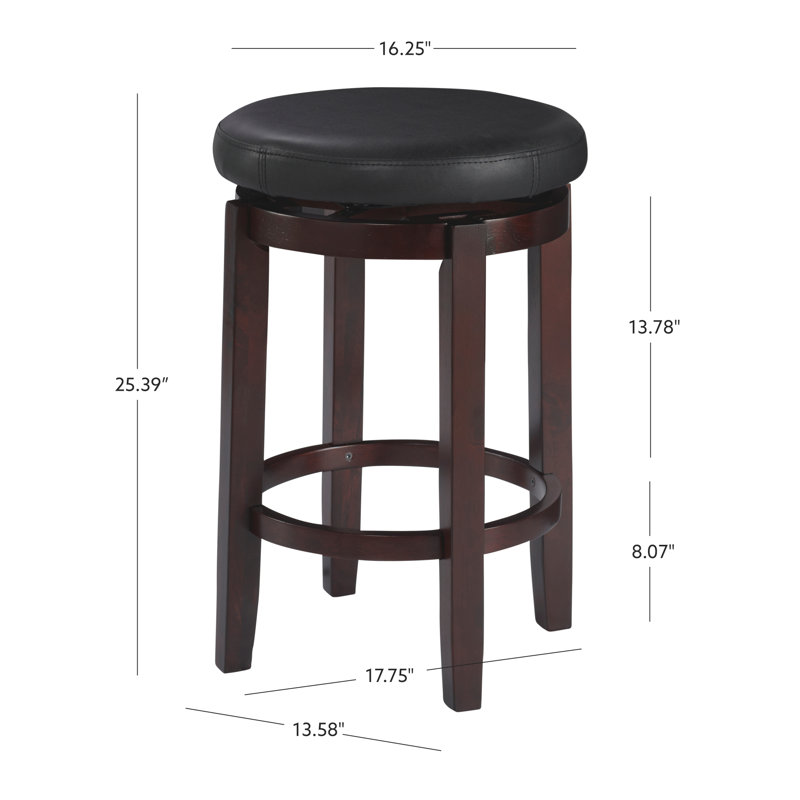 Maya Swivel Upholstered Stool with Solid Wood Frame, Counter Stool (26" Seat Height), Faux Leather-Black