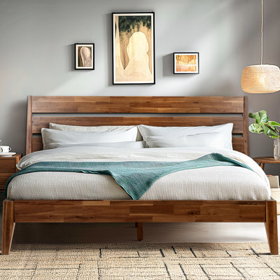 Lit plateforme en bois massif avec tête de lit Acacia Christoper Premium