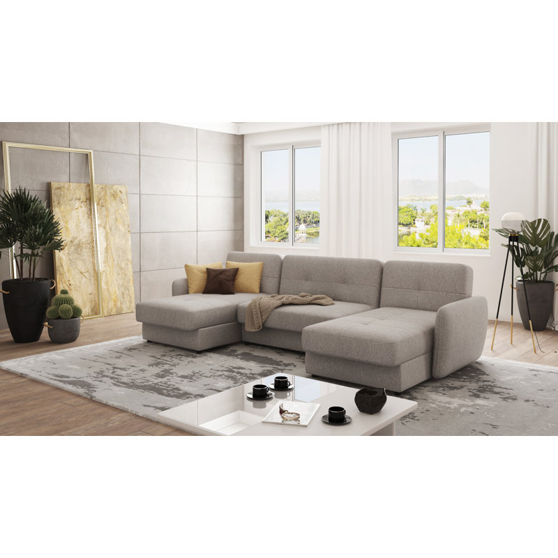 Modern U-Shape  Corner Sofa with Sleeping Function And Storage, Dark Beige
