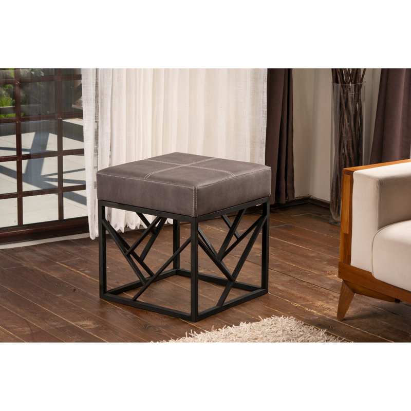 Industrial-Style Pouffe with Metal Legs, Anthracite, 18.1 x 17.3 x 18.1 inches | 32 DNS Foam for Comfort | Easy Clean Fabric | Perfect for Living Room, Office, and Modern Decor