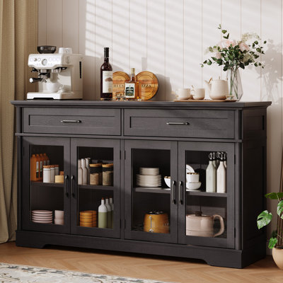 60" Buffet Sideboard Cabinet With 4 Glass Doors and 2 Drawers by Winston Porter