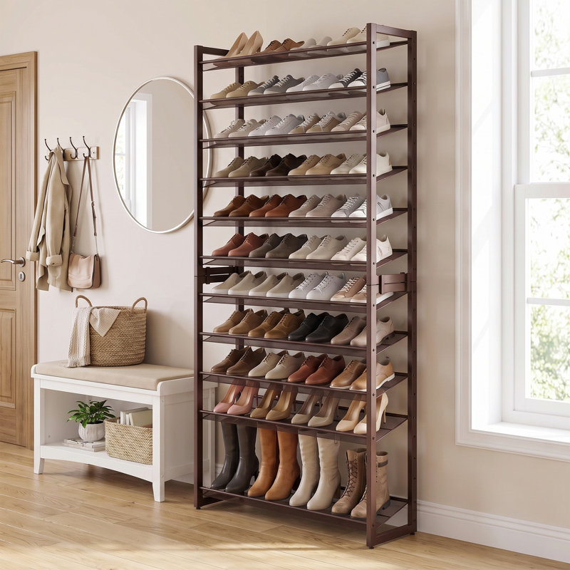 Range-chaussures empilable 48 à 60 paires avec tablettes réglables plates ou en angle Abbi, Bronze