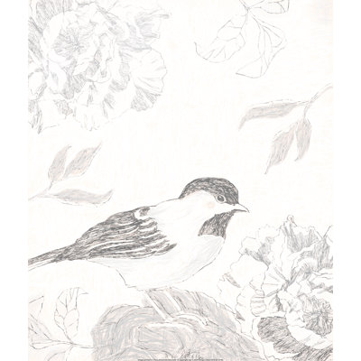Bird and Flowers Sketch - Drawing Print Print
