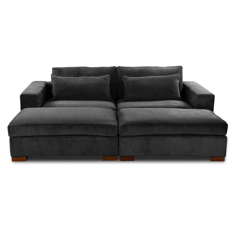 Erlendur 4 - Piece Upholstered Sectional, Black Corduroy