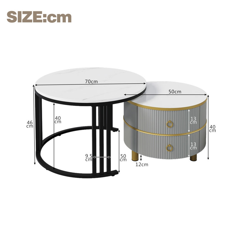 Avalise Frame Coffee Table with Storage, White/Grey, Black