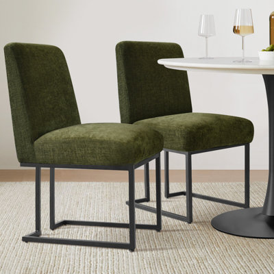 Bende Modern Fabric Upholstered Side Chairs with Metal Sled Base