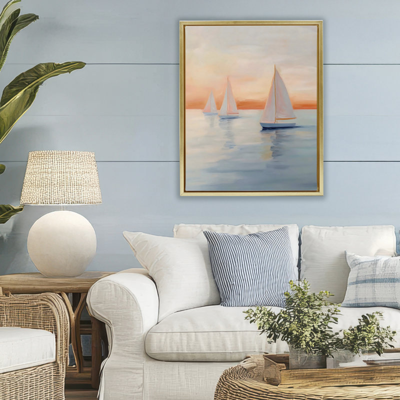 Cadre flottant au coucher du soleil sur une mer calme, conception par Creative Studio, 31 x 25, Metallic Gold Floater Framed
