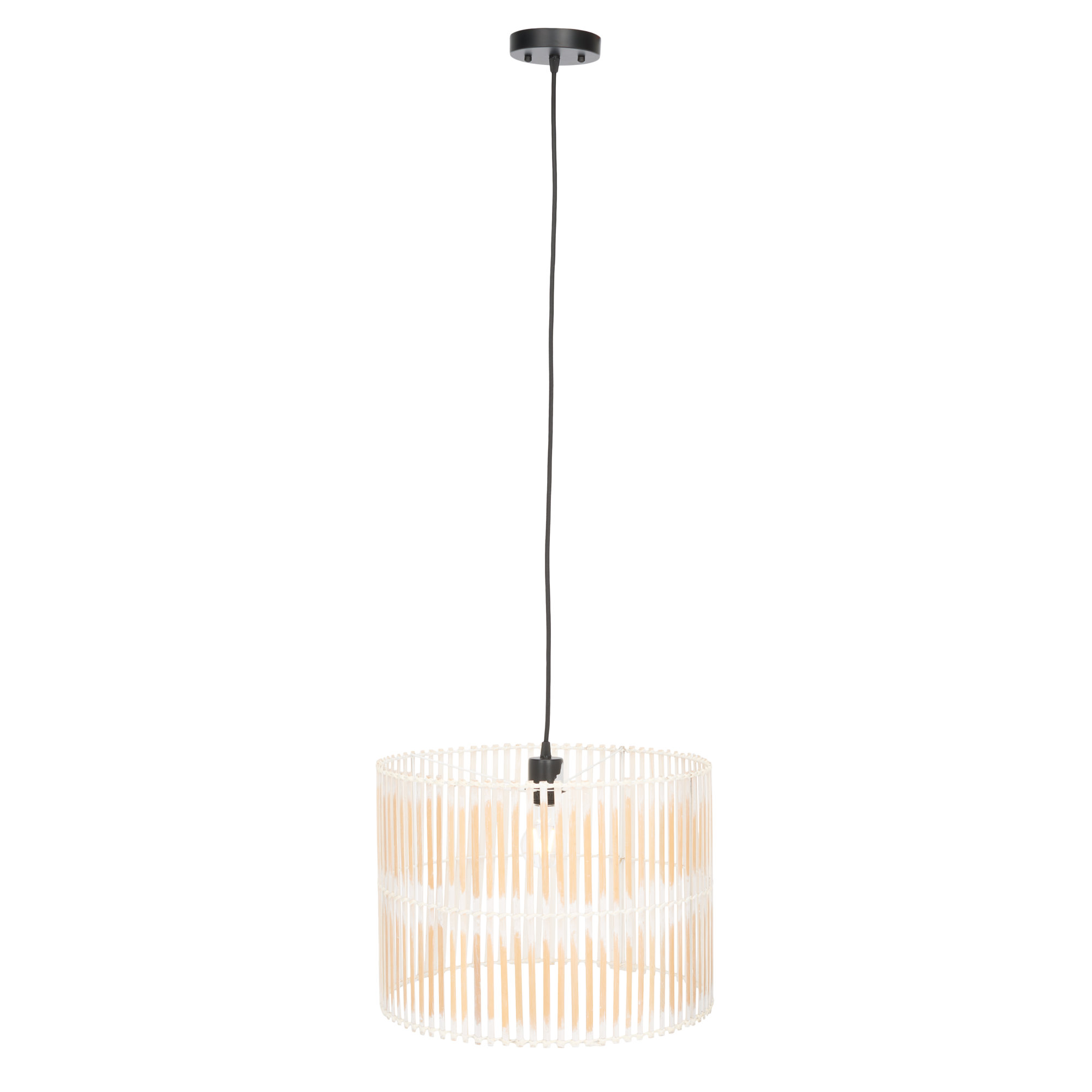 Fareholm Single Light Rattan Dimmable Pendant, White Washed