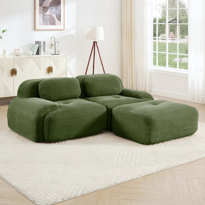 Canapés modulaires en velours côtelé vert olive, conception ergonomique pour les espaces de vie