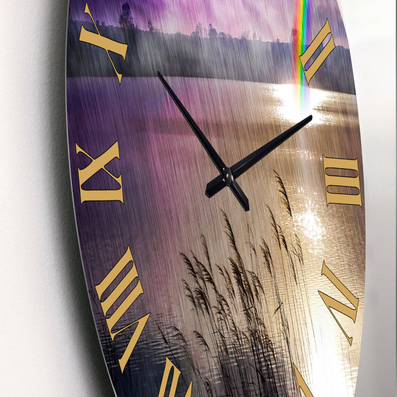 Mysterious Landscape By Lakeside With Rainbow - Traditional wall clock, Small