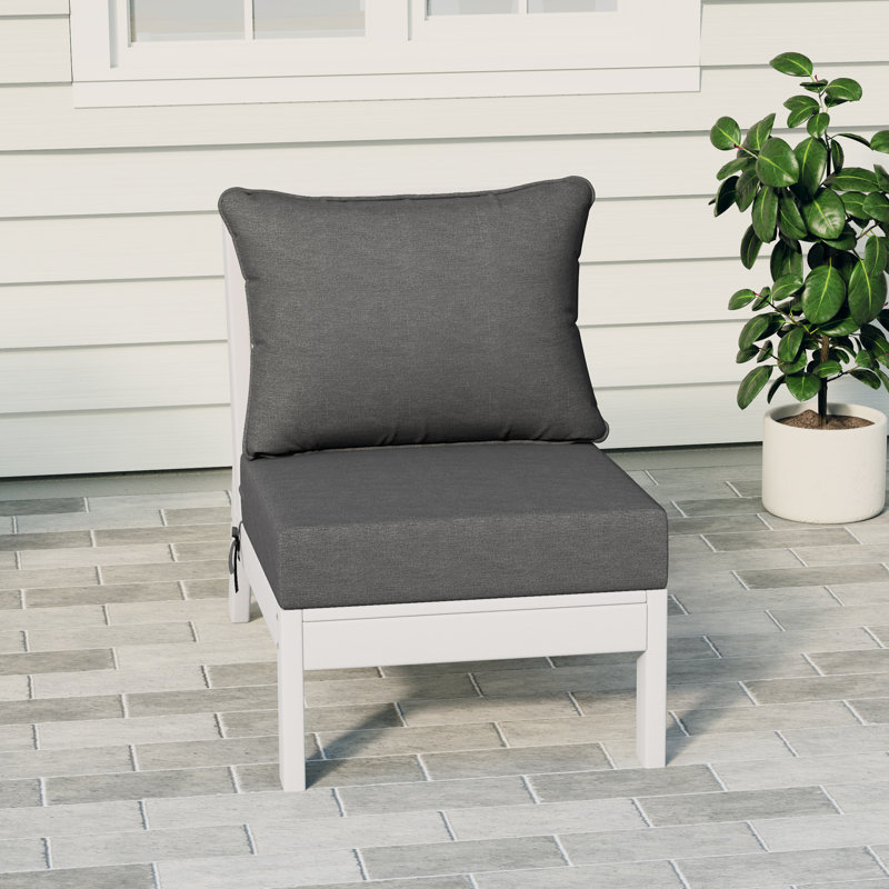 Deep Seating Armless Chair With Cushions, Gray, White