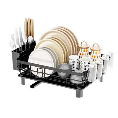 Stainless Steel Dish Drying Rack With Drip Tray And Utensil Holder Grey Space-saving Kitchen Dish Drainer