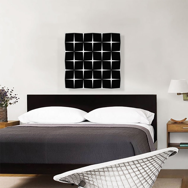 «Mid-Century Modern Thin White Stars on Black», reproduction d'art sur toile tendue, H 26 po x l 26 po x P 1,5 po