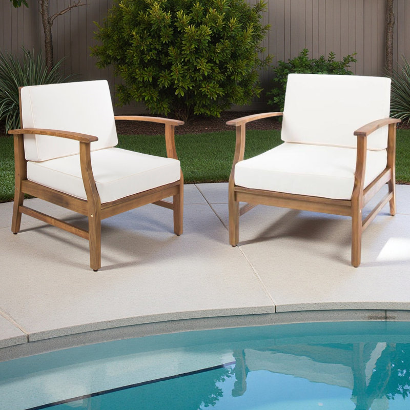 Ensemble de 2 fauteuils club, Crème, Chêne