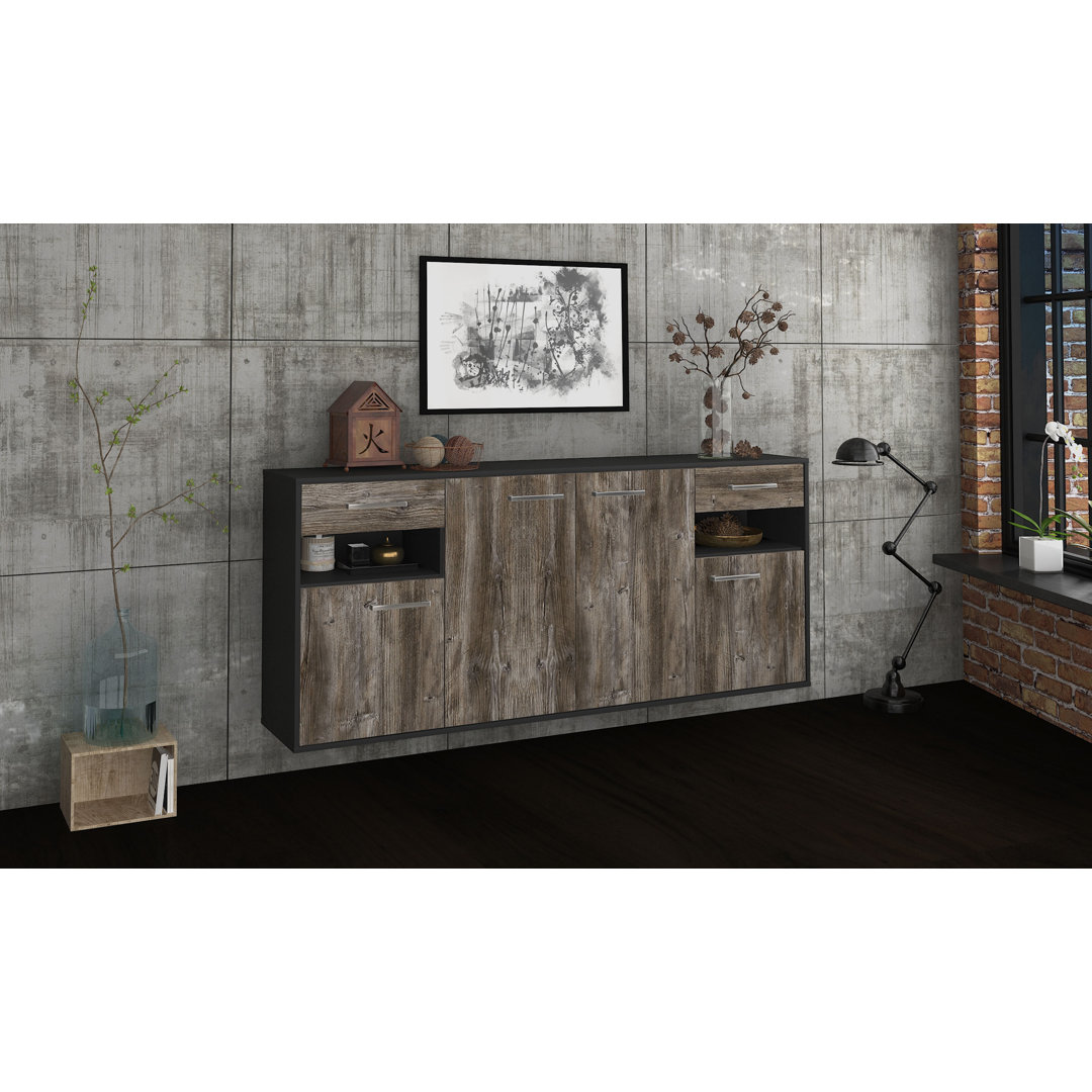 Sideboard Killeen, Farbe: Treibholz/Anthrazit, Fliegend/Metallgriffe, Größe: 180x79x35cm