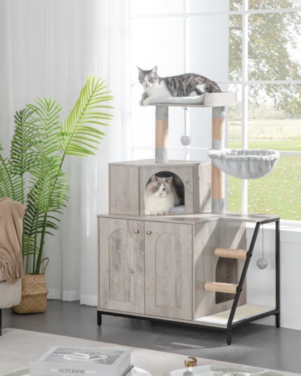 Tucker Murphy Pet™ Cat Litter Box Enclosure with Cat Tree, 4in1