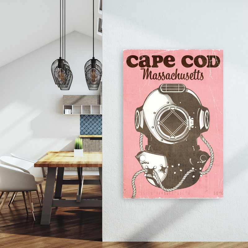 Vintage Cape Cod Diver Industrial Retro Vintage Coastal Ocean Wall Art Print 1 Piece Wrapped Canvas Wall Art