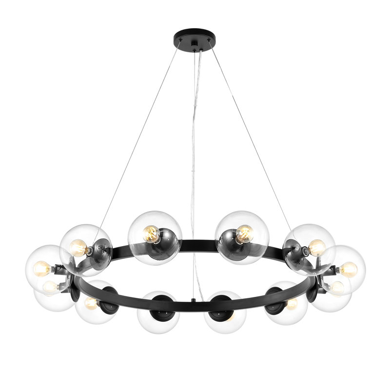 Joandaly 12 - Light Iron Dimmable Wagon Wheel Chandelier, Black