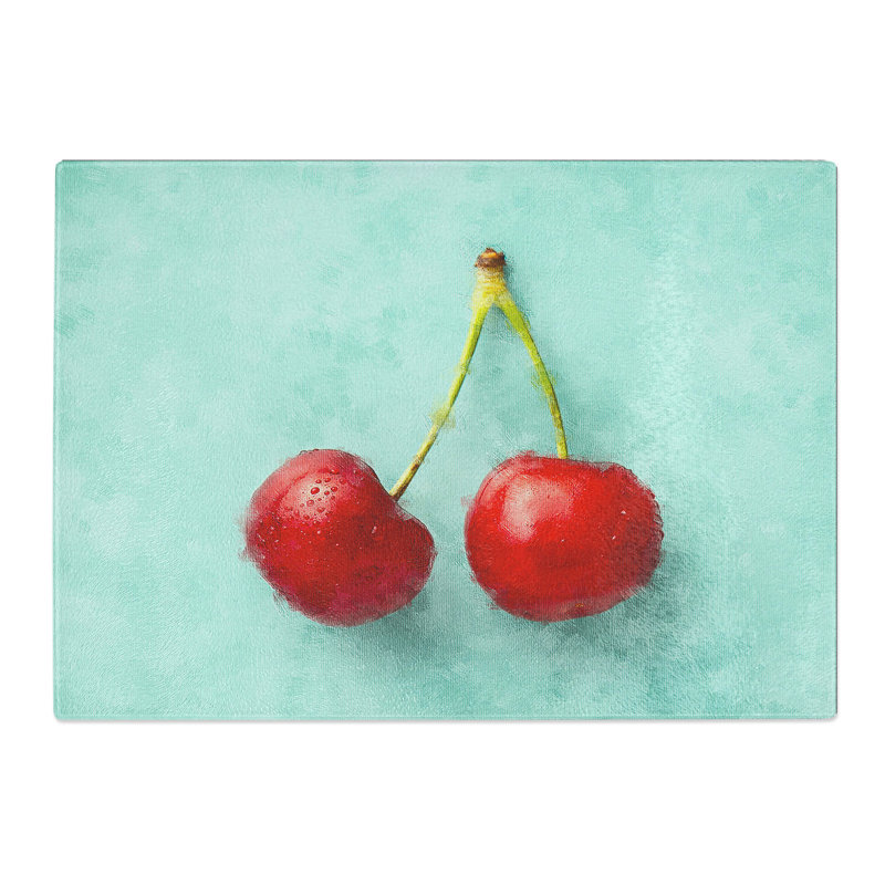 Two Cherries Painting Chopping Board, 0.4cm H x 20cm W x 28.5cm L