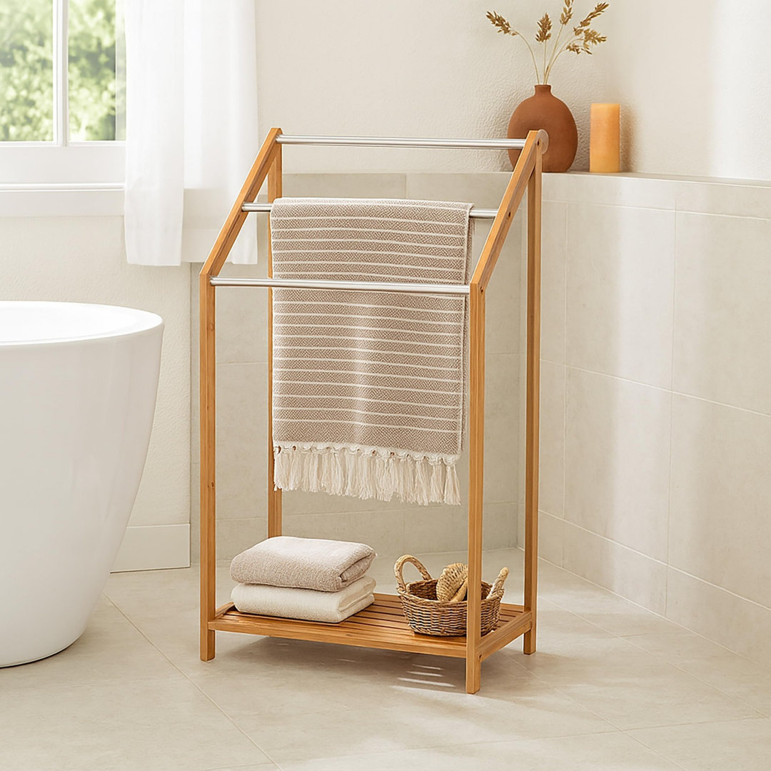 Bamboo 3 Rail Freestanding Blanket Rack Brown