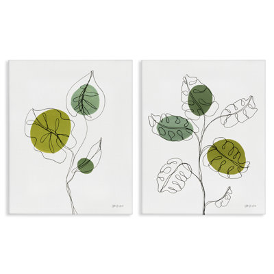 «Minimalist Line Monstera Plants», ensemble de 2 reproductions d'art sur toile par Yvette St. Amant