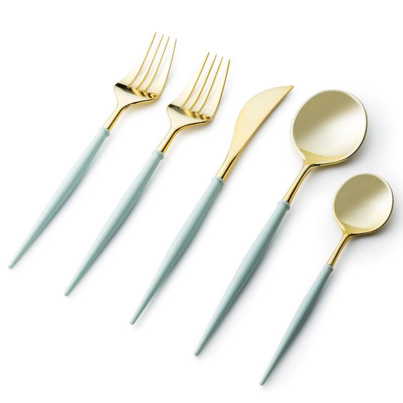 Disposable Noble Collection Flatware Set, Gold/Turquoise
