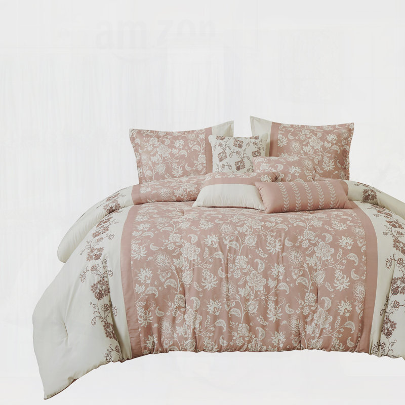Ensemble d'édredon 7 pièces avec broderie et imprimé, microfibre ultra douce, 100% polyester, collection de literie toutes saisons