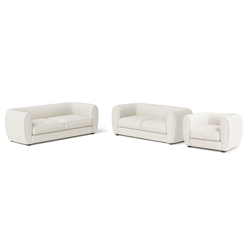 Ensemble de salon Celal, Blanc, 3 pièces: chaise, causeuse, canapé