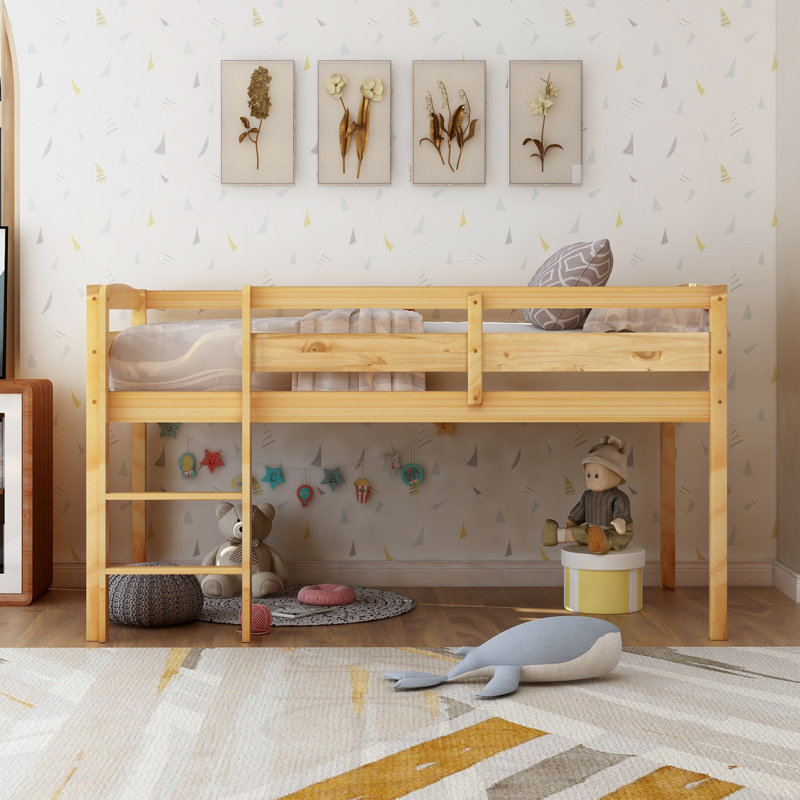 Loft Bed Low Loft Beds with Ladder, Walnut
