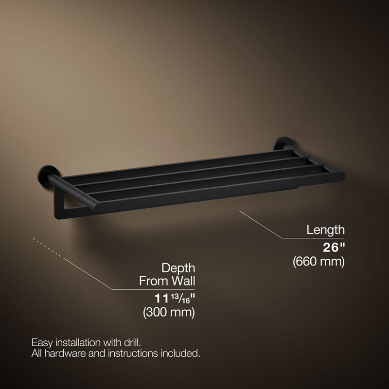 Hotelier Wall Mounted Towel Rack, Matte Black