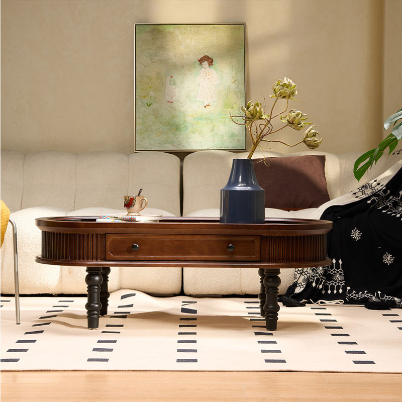 French-style vintage wooden coffee table, 16.5" H x 55" L x 21.6" W