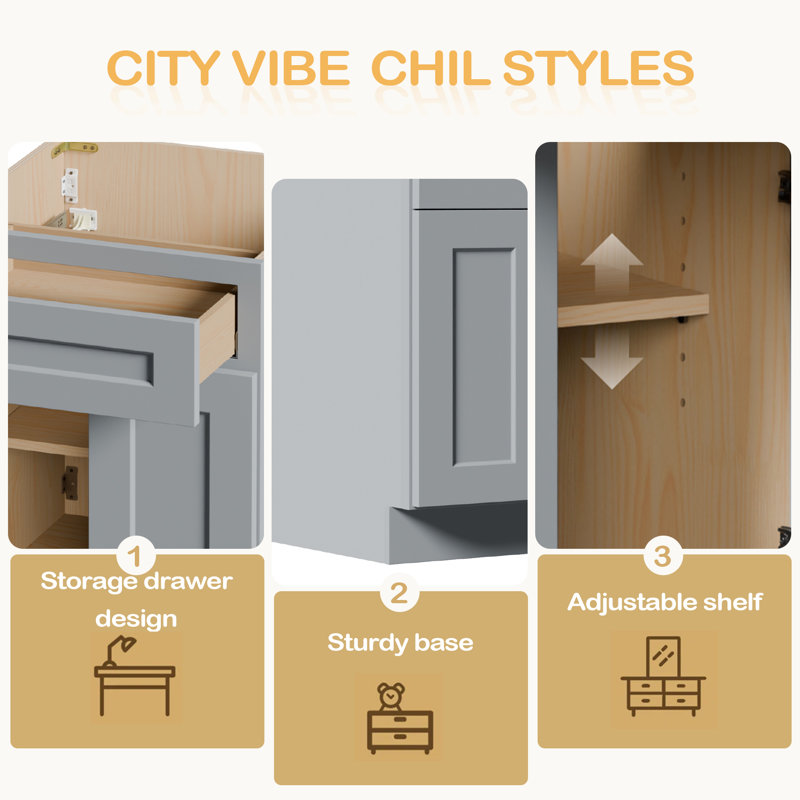 Armoire 24 po avec porte à fermeture en douceur, tiroir, unité de rangement en bois massif avec tablette réglable pour la cuisine