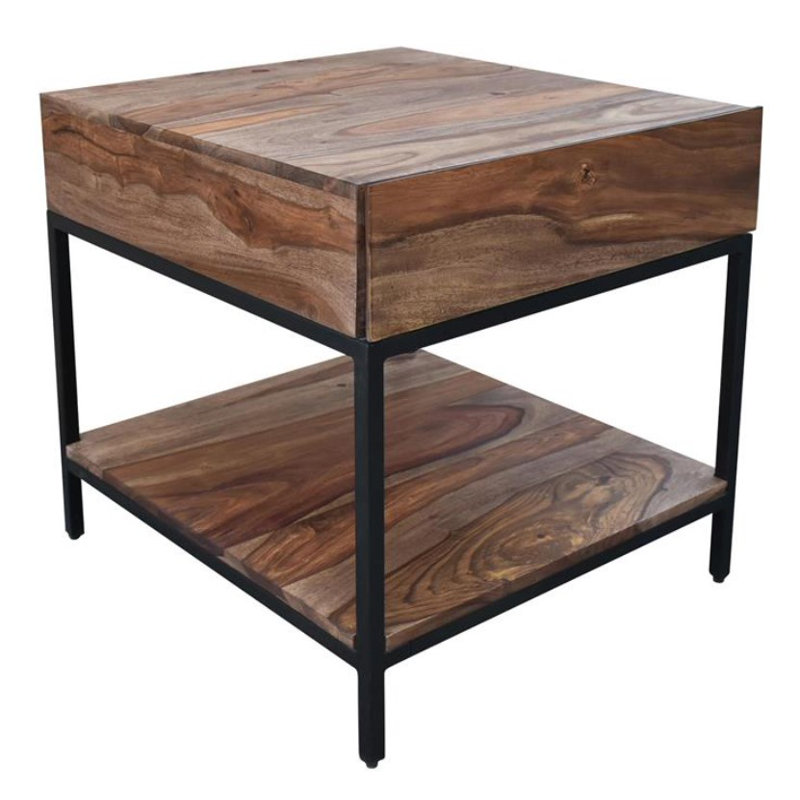 Deejay Solid Wood Top End Table with Storage