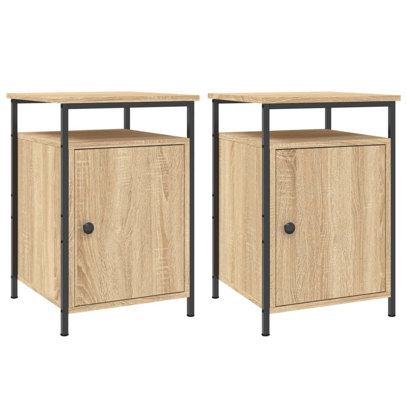 Gibby 40cm W Iron Bedside Table, Sonoma Oak