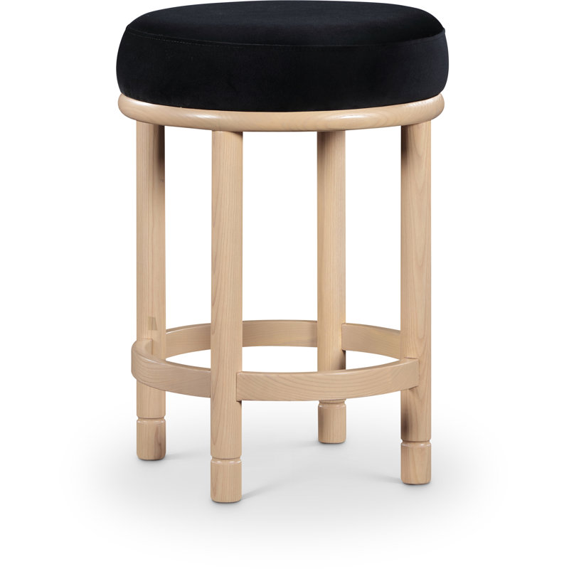 Tabouret de comptoir en velours Monette, Velours noir, Naturel