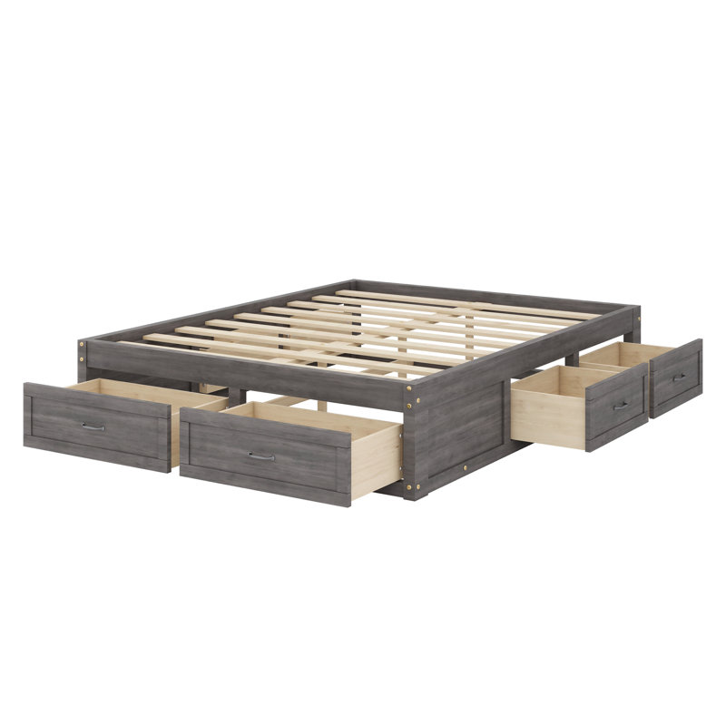 Platform Bed With 6 Storage Drawers, Antique Gray