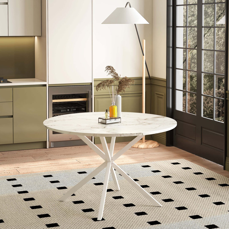 Table de salle à manger Modern, H 29,53 po x L 47,24 po x l 47,24 po, Marbre blanc